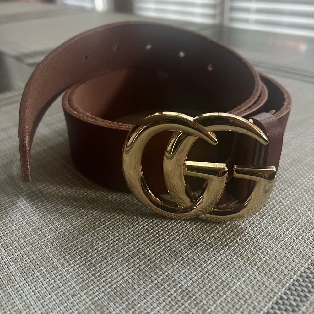 Gucci Leather Belt with Gold Accent